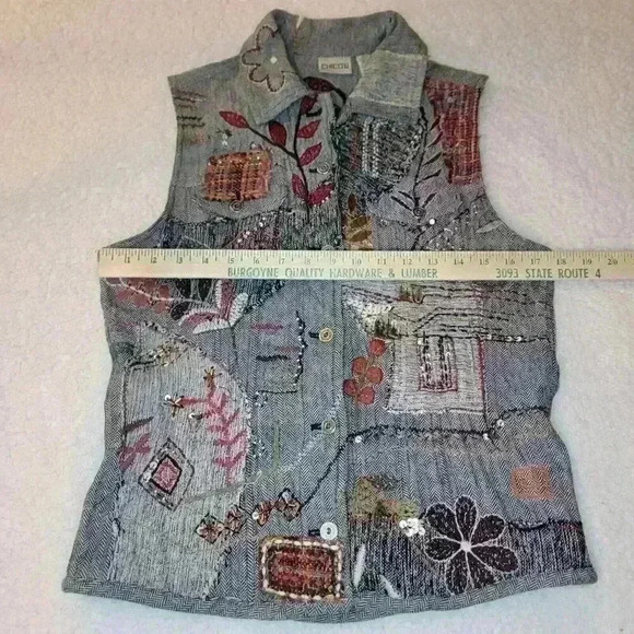 Chicos Vest Small Patchwork Embroidered Sashiko Eccentric Boho Friends 90s Art - Picture 11 of 16